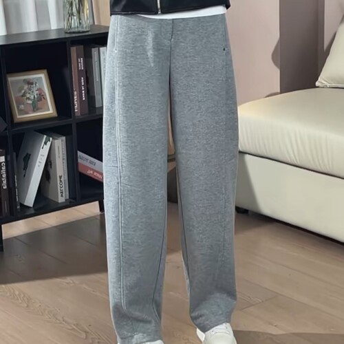 灰色高腰直筒弯刀裤女2026春秋