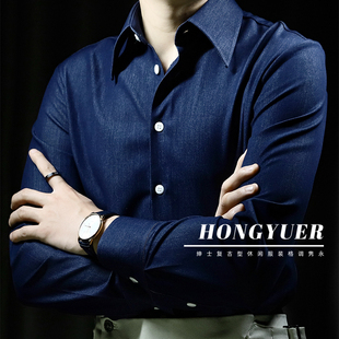 2024春新款水洗牛仔衬衫男外套男士蓝色高级感西装内搭长款衬衣