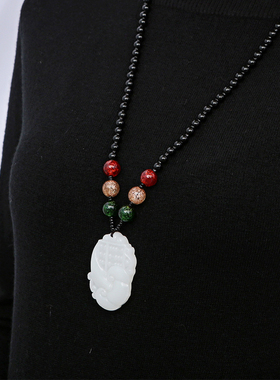 纯然饰品琉璃长款女白玉毛衣链