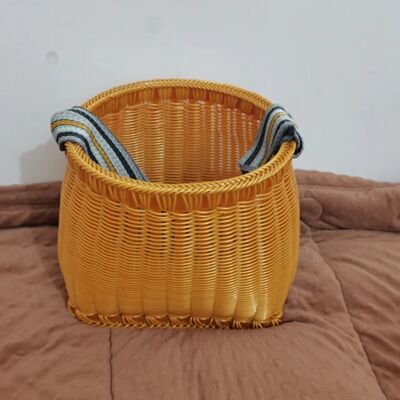 手工编PE藤条编篮子编筐侧背茶叶篓子采茶篓采摘篓