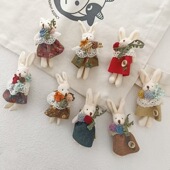 跨境 甜美小清 新森系少女布艺卡通可爱碎花裙小兔子胸针别针配饰