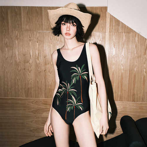 原创美式高定款复古刺绣连体泳衣