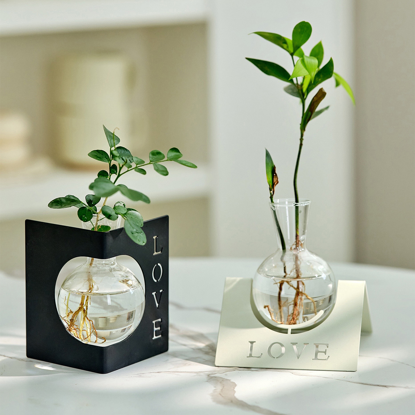 玻璃水培金属花瓶客厅装饰品