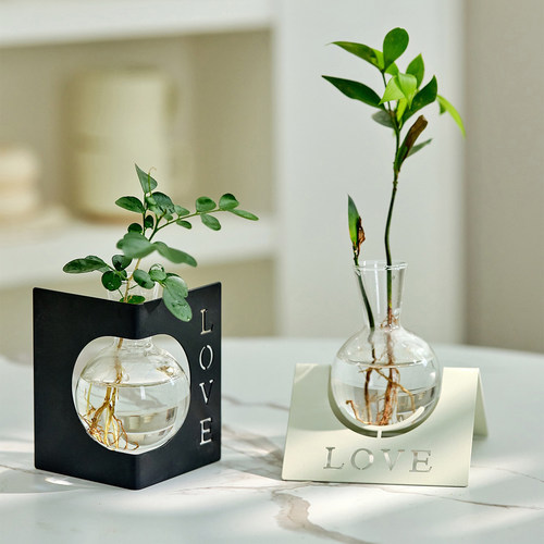 玻璃水培金属花瓶客厅装饰品