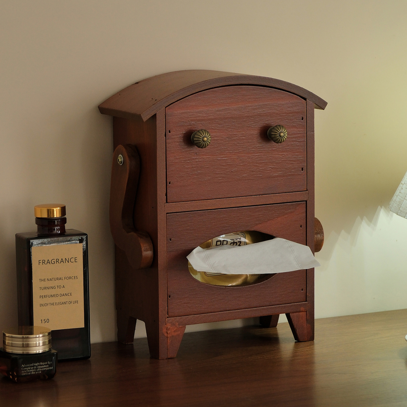 实木创意笑脸机器人纸巾盒