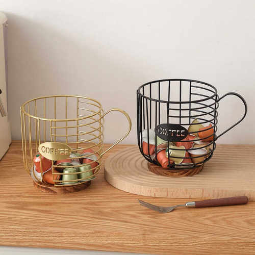 桌面咖啡收纳筐金属带手柄北欧