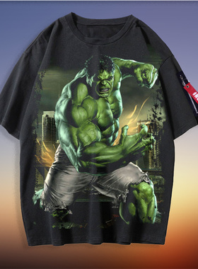 超级英雄 复联 绿巨人短袖T恤 衣服周边黑色体恤上衣定制图案来图