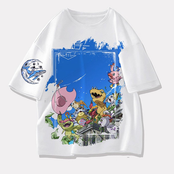 数码宝贝 数码暴龙 红莲骑士兽 周边 短袖T恤衣服装男款白色半袖