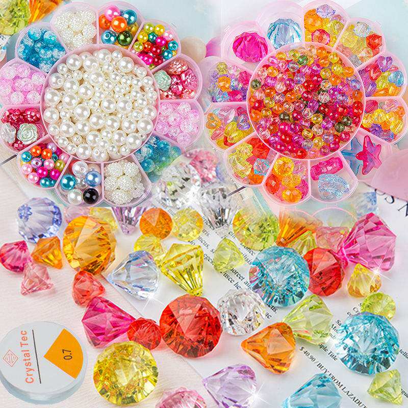 摆件儿童水晶串珠宝石手工制作材料钻石宝石玩具手链项链礼物穿珠