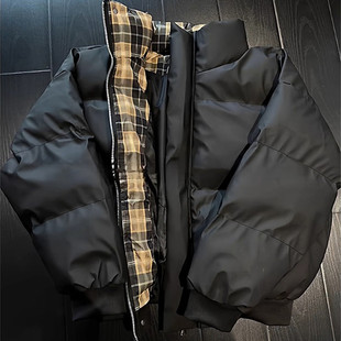 2026冬季加厚立领羽绒棉服青少年大码休闲男装PU皮面包服户外防寒