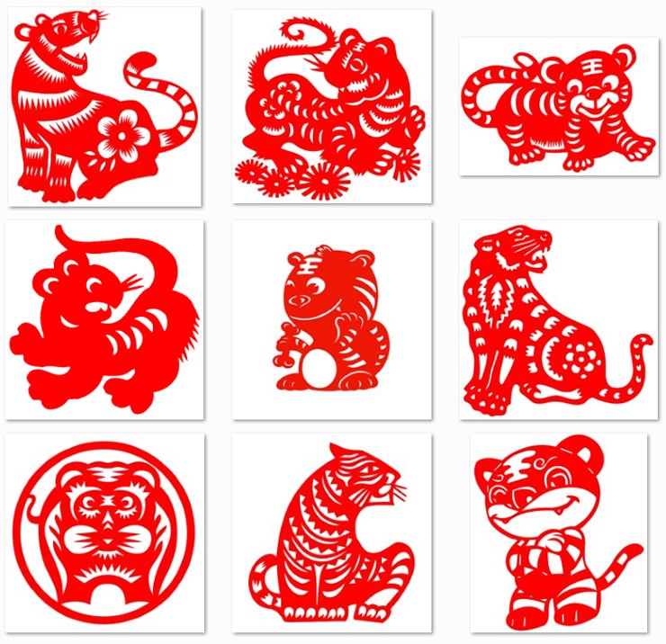2022新年春节虎年剪纸12生肖虎窗花年画玻璃贴不干胶防水贴纸