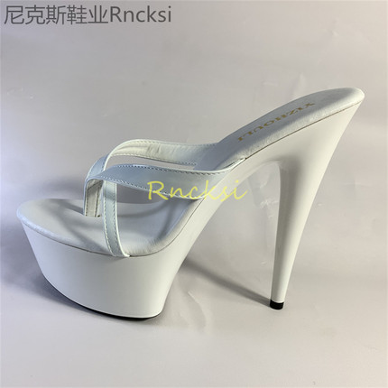 夏季新款真皮包头漏趾高跟鞋女鞋细跟凉拖鞋女外穿超高跟拖鞋女士