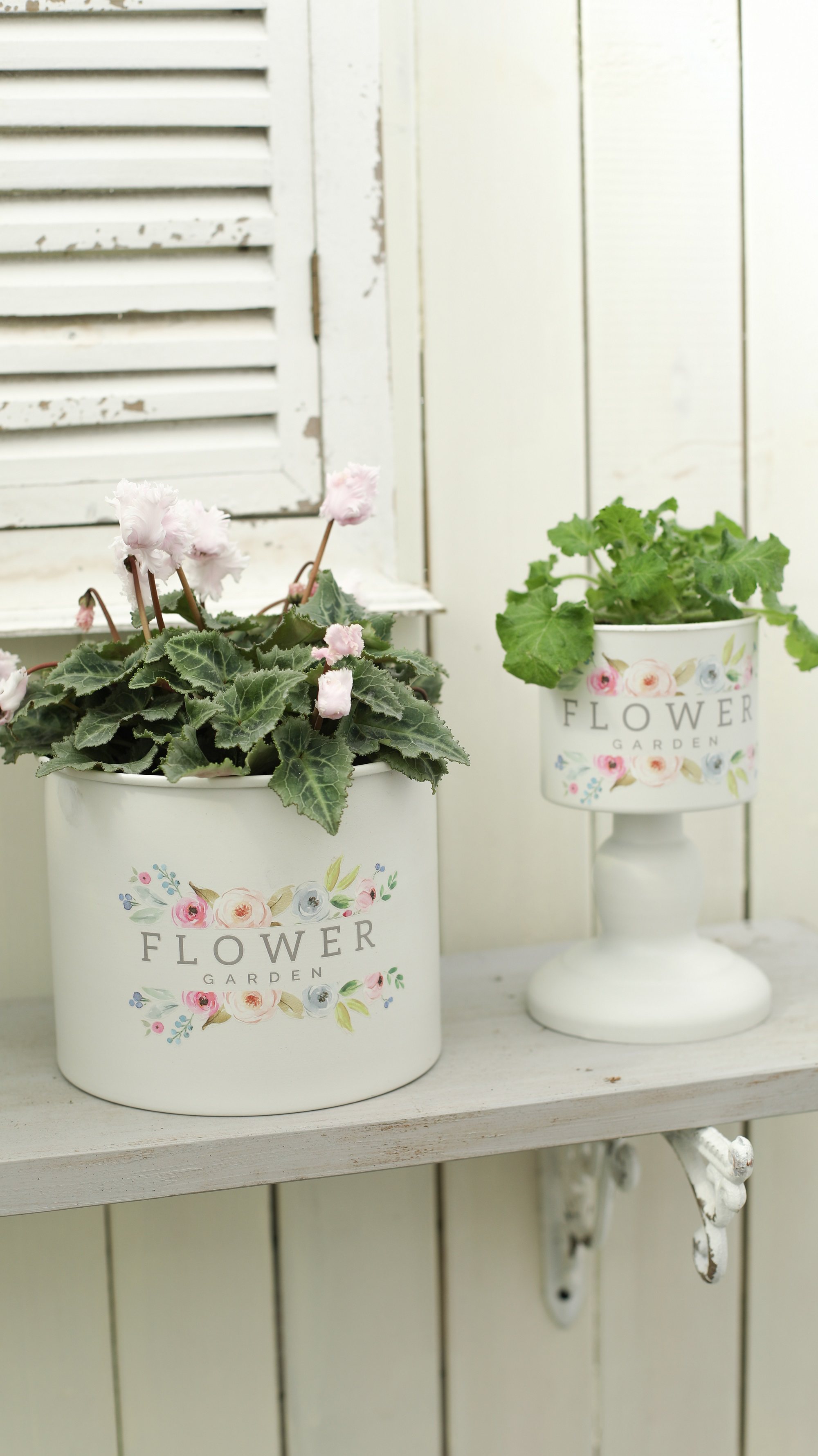 众擎花园杂货ins风白色印花铁艺花盆高脚盆 质量好