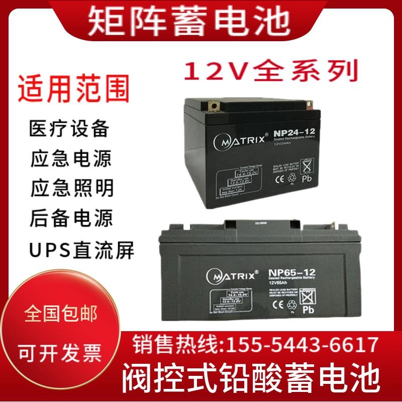 MATRIX矩阵蓄电池NP24-12V1.2A2.6A5A7A12A17A24A38A65A100AH消防