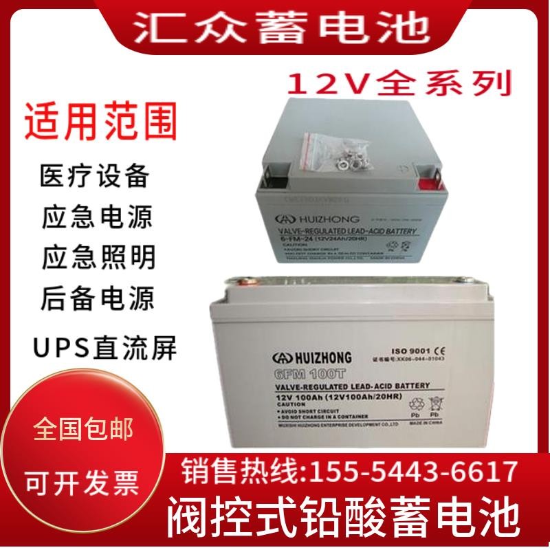 HUIZHONG汇众蓄电池AP6-FM/GFM-12V100A65A40A33A30A28A26A24A17A