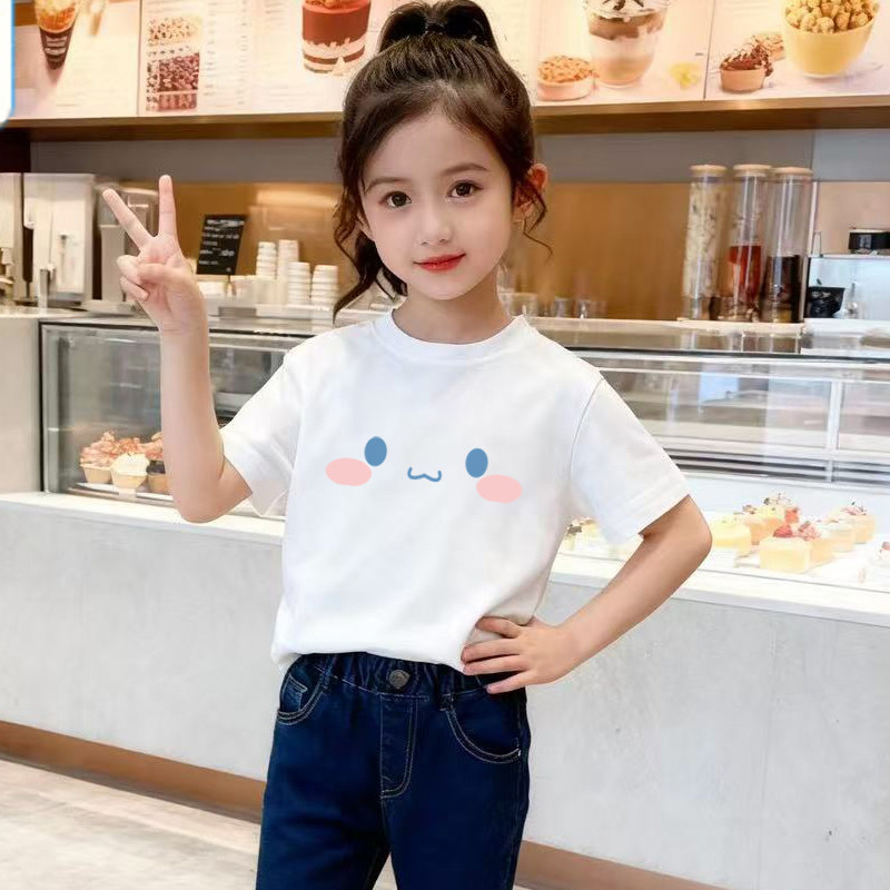新款短袖t恤女童a类夏季全棉儿童白色上衣纯棉宽松宝宝体恤童装潮