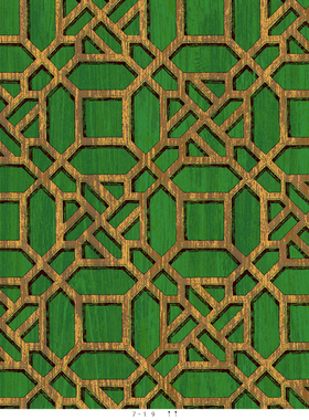 金钱窗花墙布壁布 复古红黄色酒店宾馆背景绿色花格作旧无缝壁布