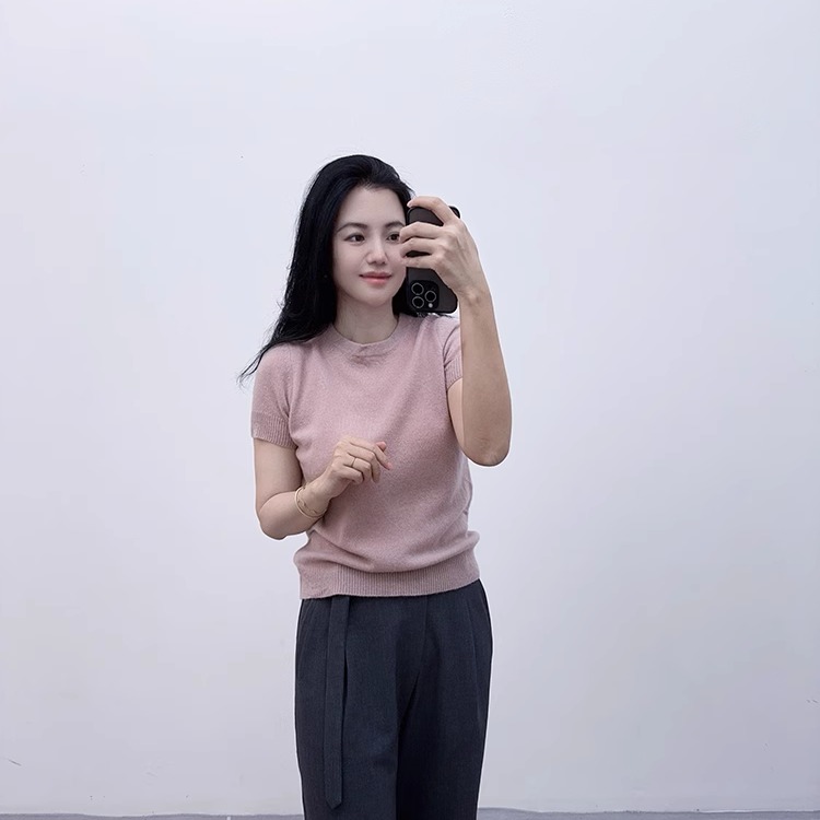 欧美原单尾货100山羊绒针织短袖