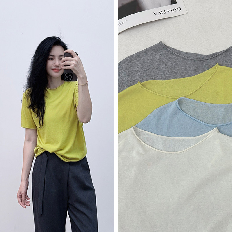 冰冰凉~闭眼入！极简风80支超细宽松透气简约圆领短袖针织T恤女