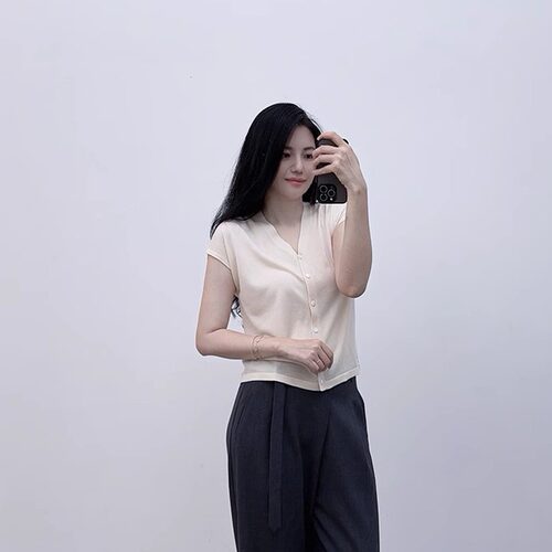 知性女人味天丝桑蚕丝针织短袖