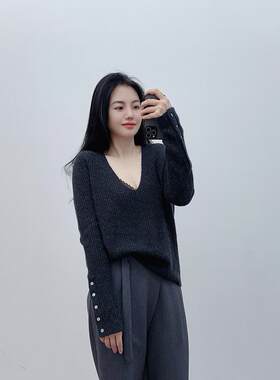 独特别致洋气100山羊绒毛衣V领