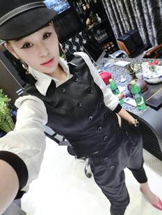 春秋新款时尚套装女士衬衫假马甲垮裤休闲两件套韩版上衣显瘦潮