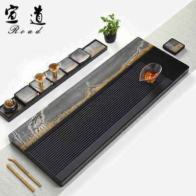 中式长方形国画石茶盘