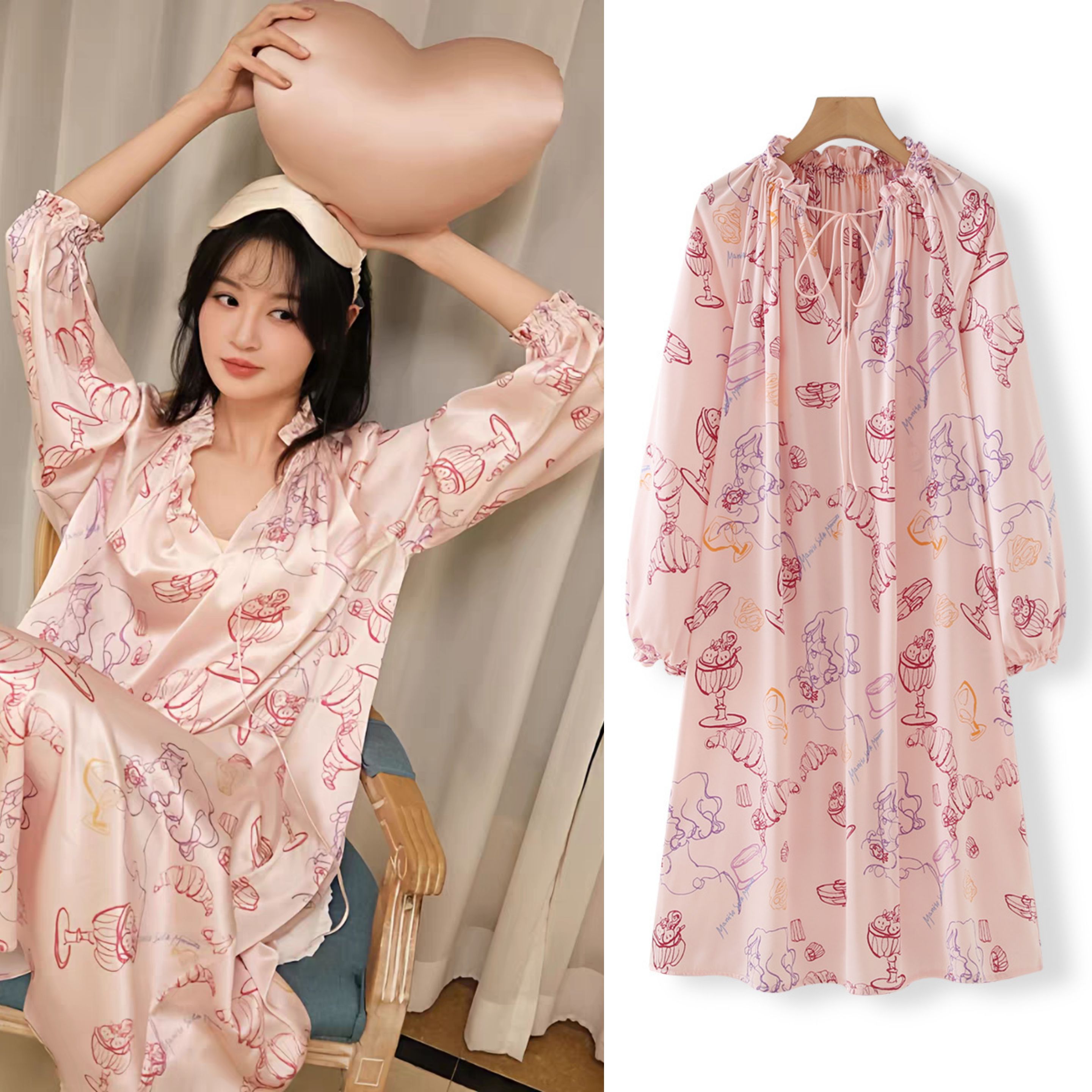 明星缎面贵气冰丝性感睡裙女夏轻奢印花仿真丝孕妇睡衣公主连衣裙