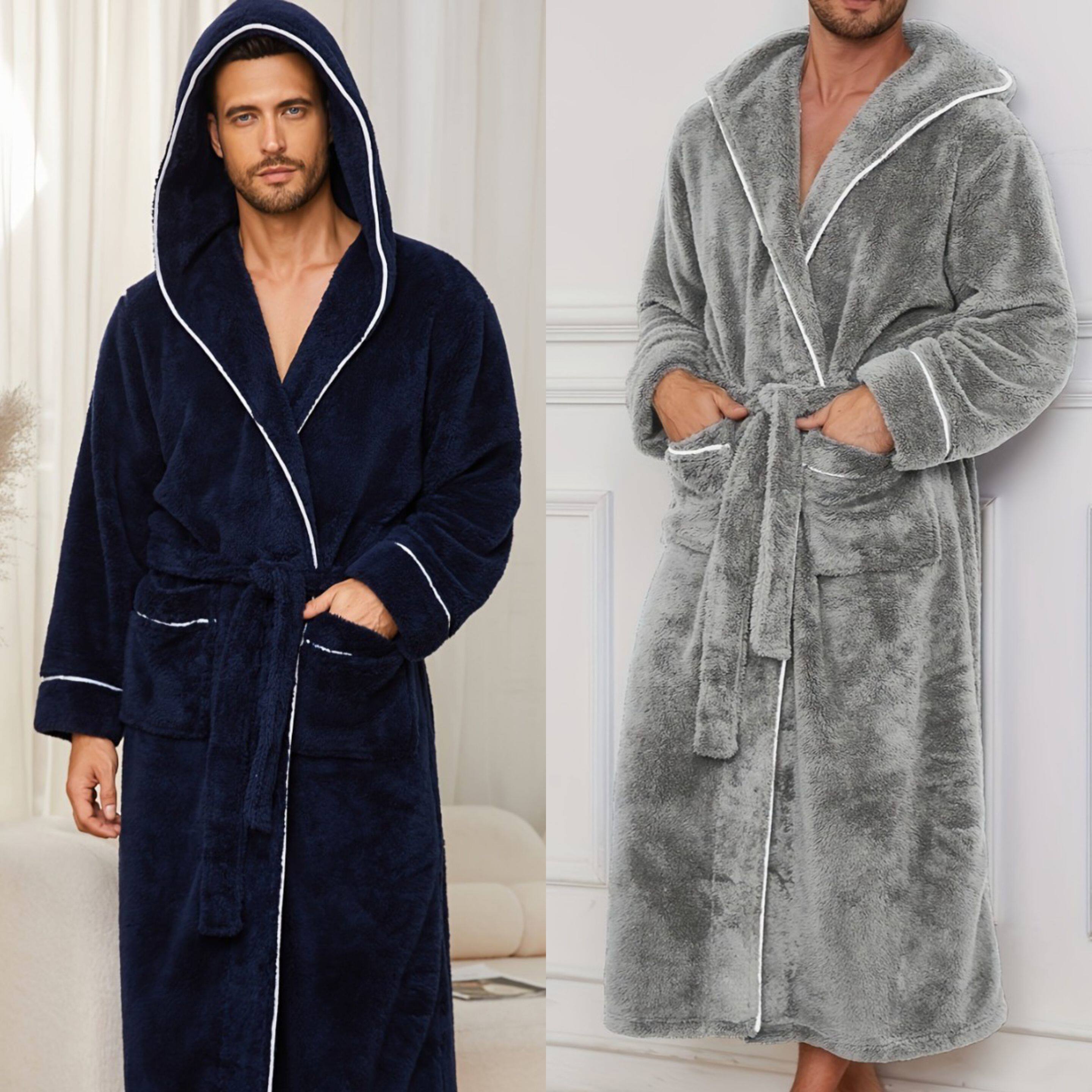 春秋冬睡袍加大欧美男女法兰绒连帽200斤胖人肥佬珊瑚绒浴袍加肥5