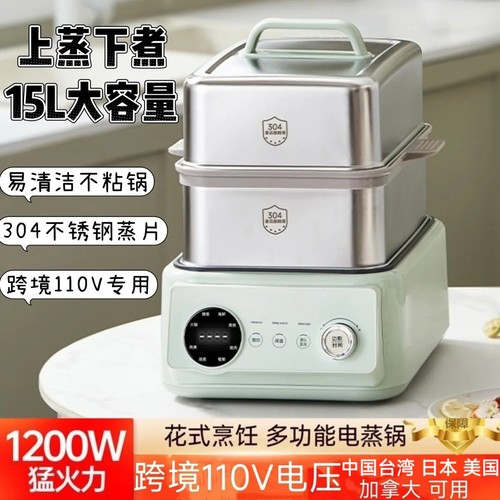 跨境110V不锈钢电蒸锅蒸煮涮炸炒电炖锅中国台湾日本美国加拿大