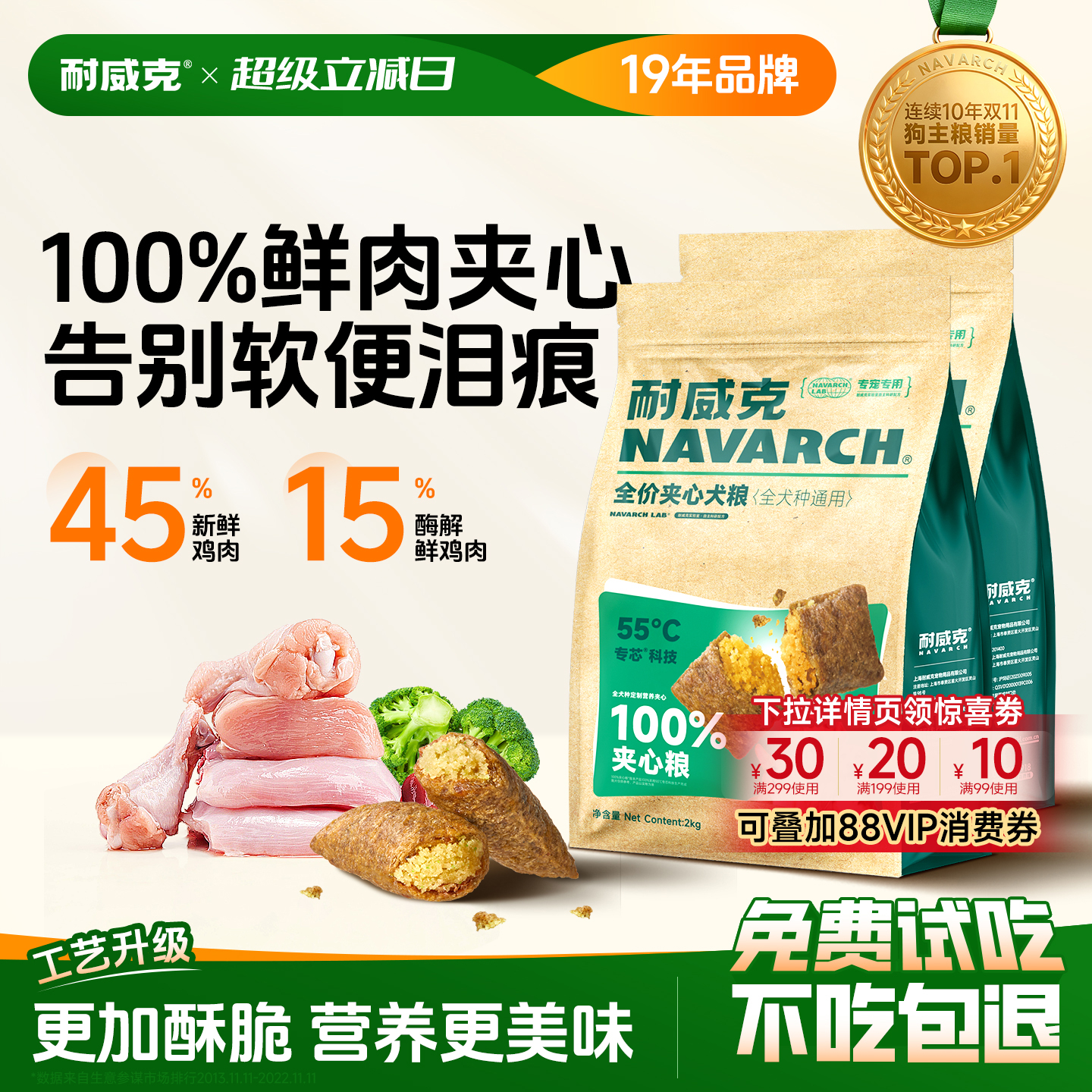 【热销100万+】耐威克夹心狗粮