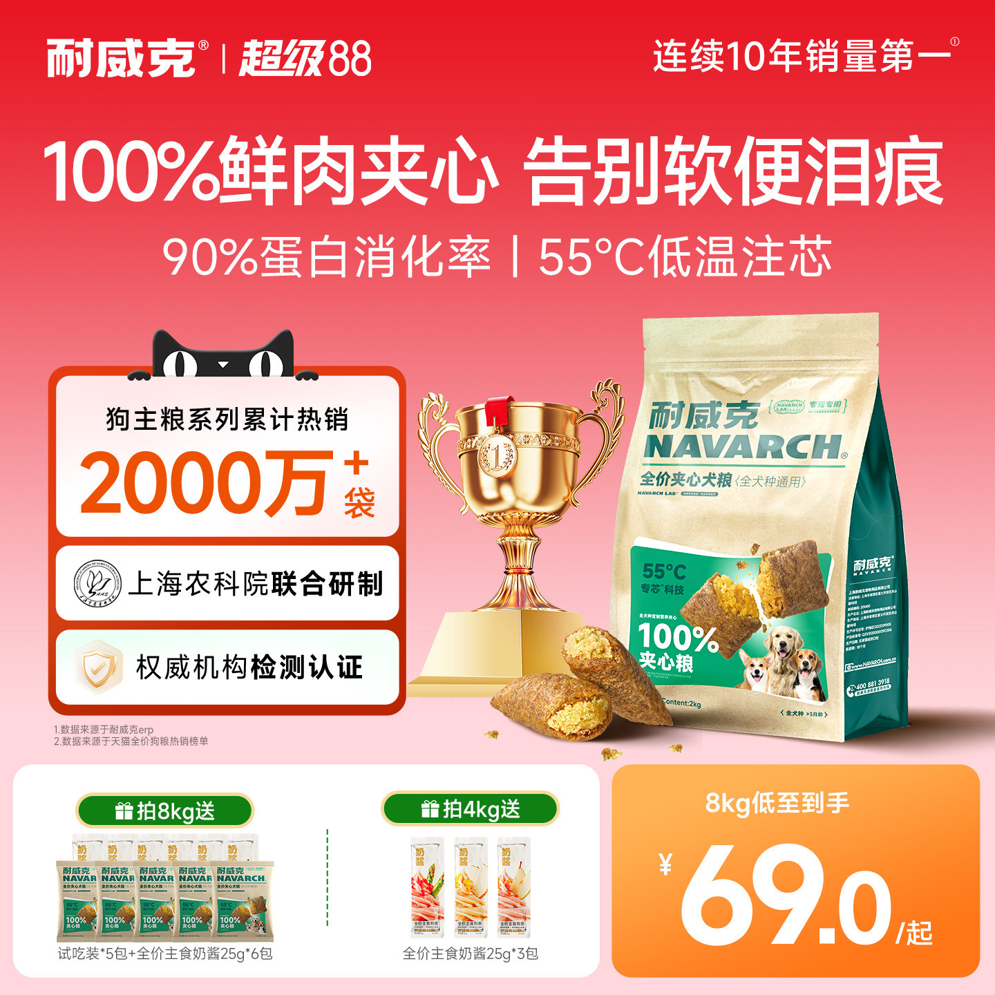 【热销100万+】耐威克鲜肉夹心狗粮泰迪专用小型犬成幼犬官方旗舰