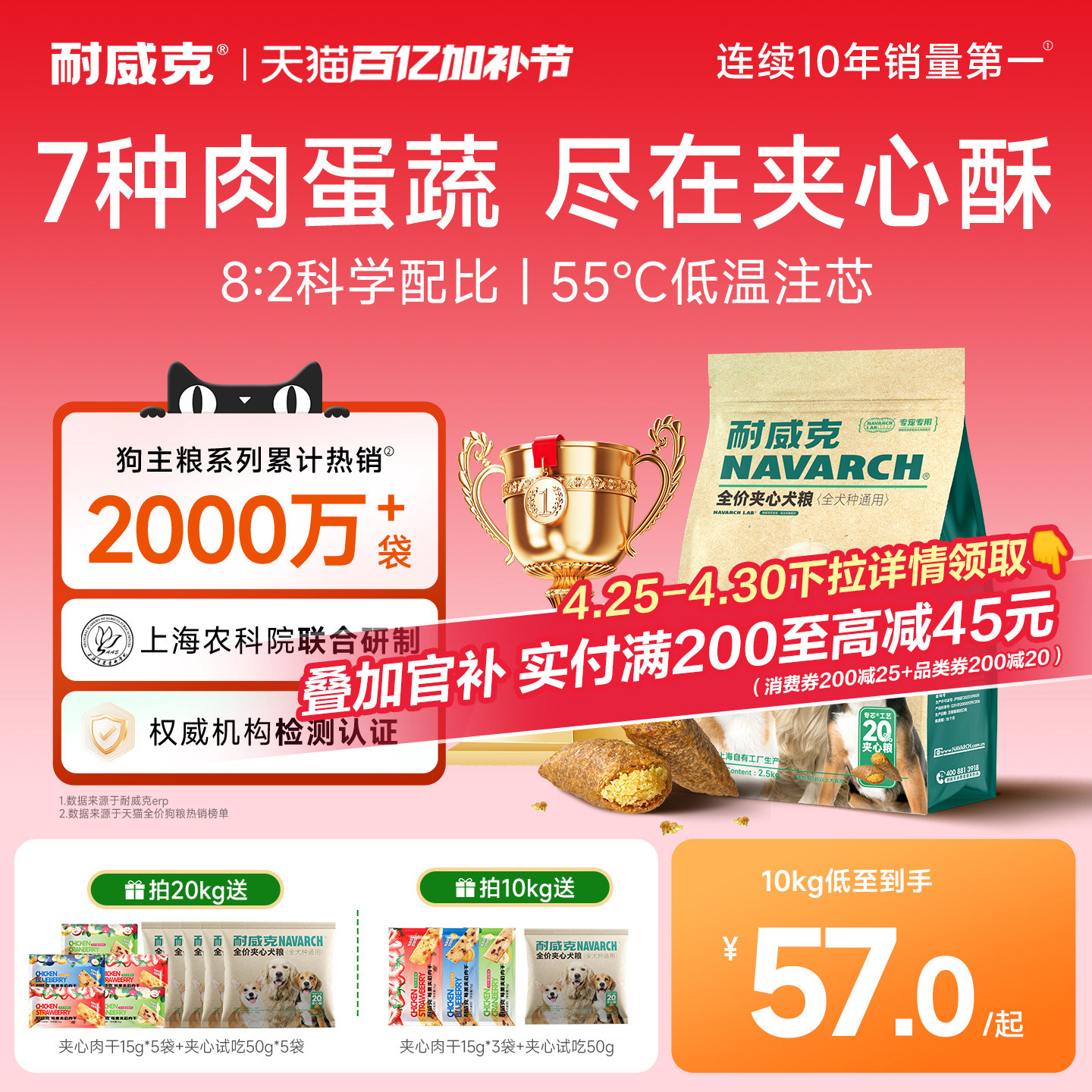 【热销100万+】耐威克鲜肉夹心狗粮双拼泰迪比熊专用成幼犬小型犬