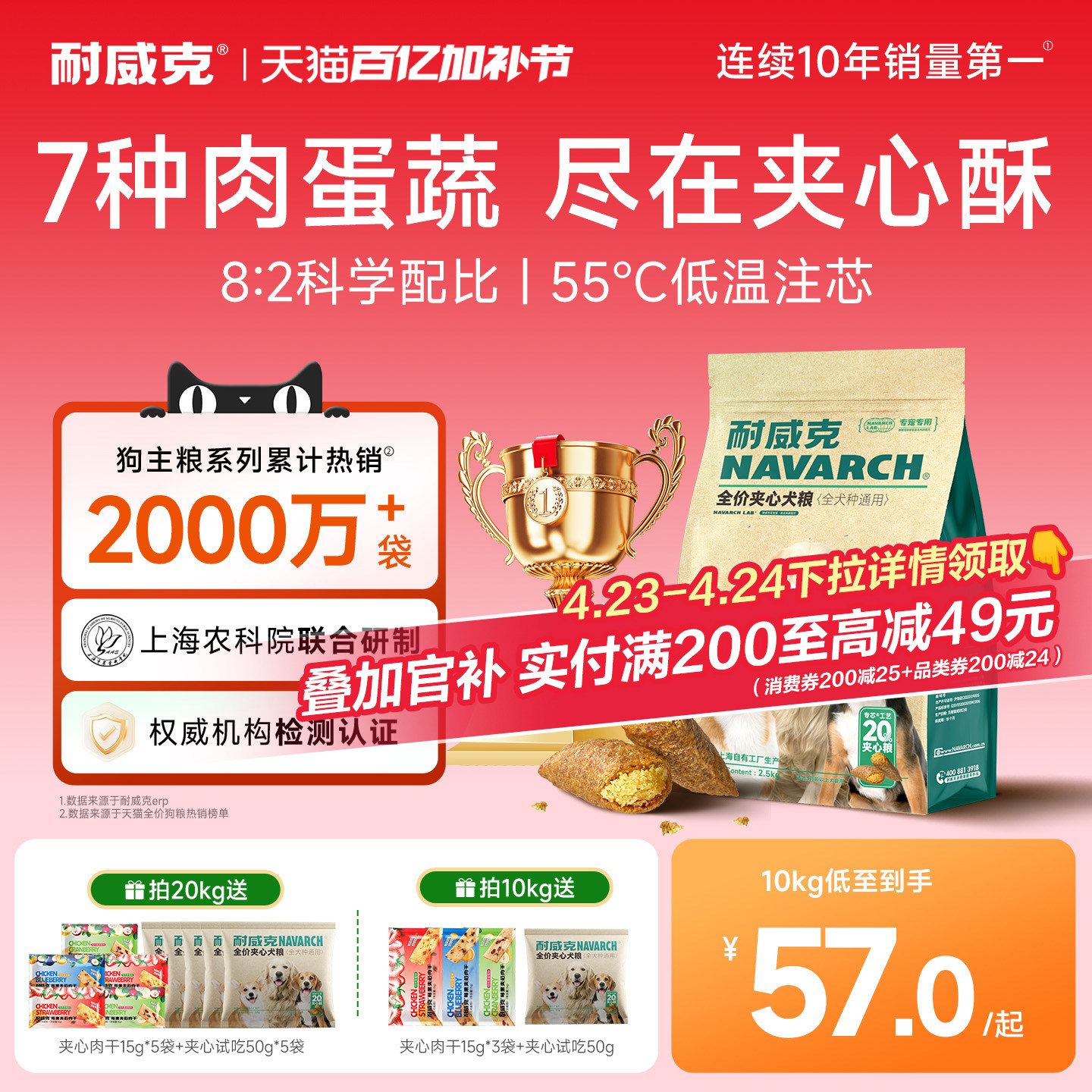 【热销100万+】耐威克鲜肉夹心狗粮双拼泰迪比熊专用成幼犬小型犬