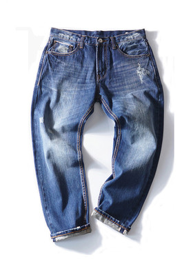 小脚九分洗水蓝色做旧磨白重磅街头潮流赤耳丹宁牛仔裤男ZC酱潮