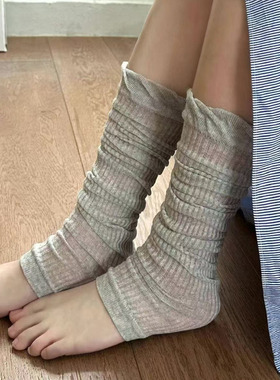 MARCA韩国代购袜子女踩脚袜miu系纯色坑条长筒袜微透薄款堆堆袜套