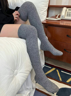 现货韩国代购MARCA袜子女长筒过膝袜羊毛羊绒坑条秋冬款保暖加厚