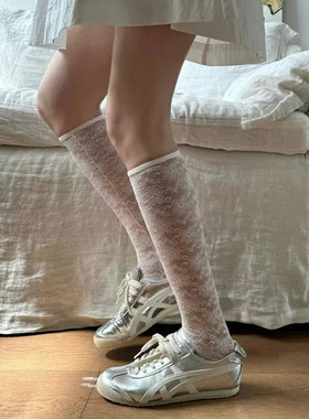 MARCA韩国代购袜子女蕾丝网纱小腿袜花朵洋气甜美芭蕾风夏季薄款