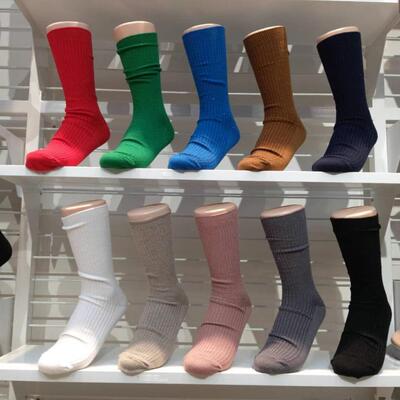 韩国东大门Aileen中筒袜女亮丝糖果色坑条纯色个性保暖堆堆袜秋冬