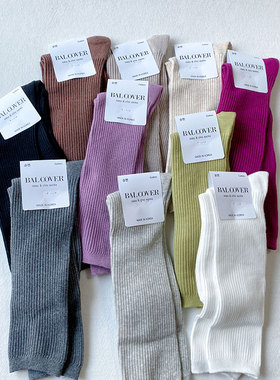 BAL韩国代购中长筒袜女细螺纹纯色薄网红外穿袜子堆堆袜女春夏款