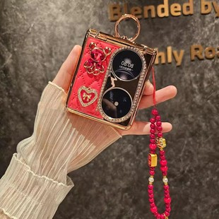 铰链全包镶钻高档适用华为p50Pocket手机壳白色小香风斜挎折叠防摔pocket s女款指环扣pocket2新款2代p50宝盒