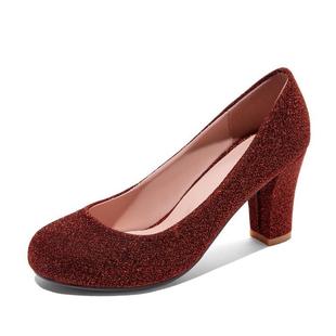 新款 黑色小皮大码 百搭英伦单鞋 秋款 粗跟高跟浅口方头女鞋 2020春季