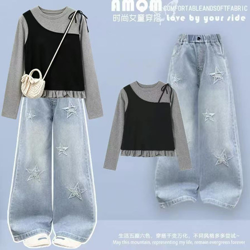 女童巨好看套装春秋季牛仔两件套