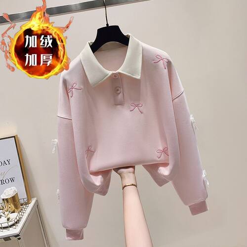女童学院风美少女POLO领卫衣加绒
