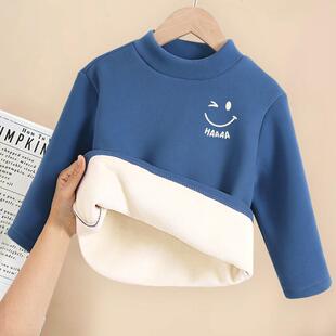 男童打底衫秋冬款加绒加厚儿童一体绒德绒保暖上衣冬季中大童内搭