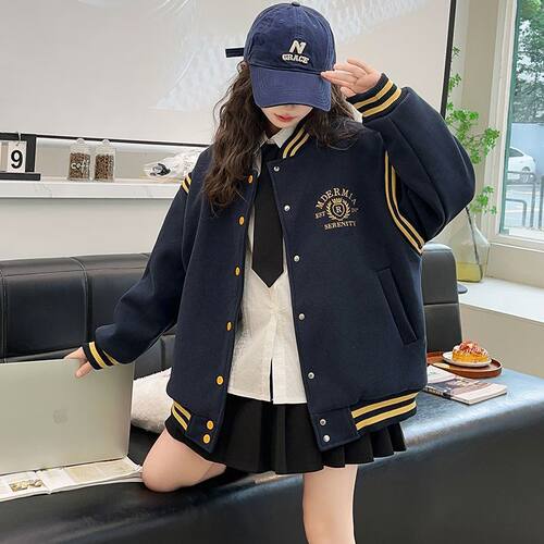 女童美式复古学院风棒球服外套