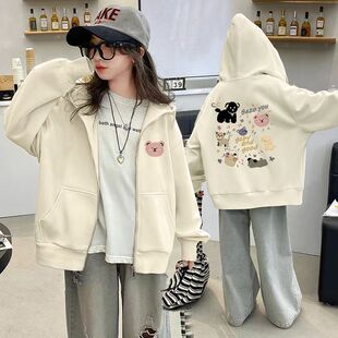 女童韩版拉链外套2025春秋冬新款中大童洋气卡通小狗卫衣加绒外套