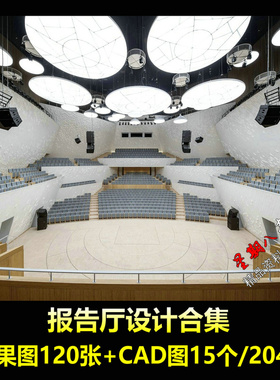 z217报告厅汇报厅学术艺术厅效果图合集CAD施工图纸办公会议厅