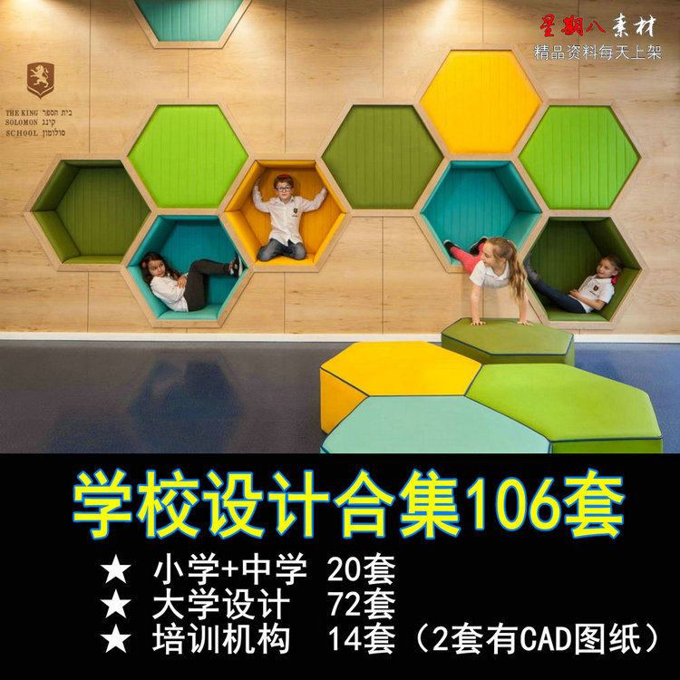 z142小学中学大学培训机构艺术学校CAD施工图纸实景照片合集106套