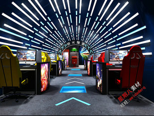 z23 设计科技科幻网吧高清效果图 网咖网吧设计网络会所工业风格